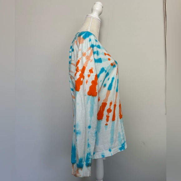 ✨ SOLD ✨ NWOT! Long Sleeve Cotton Spiral Tie Dye Shirt Blue White Orange SM MED - Picture 2 of 4